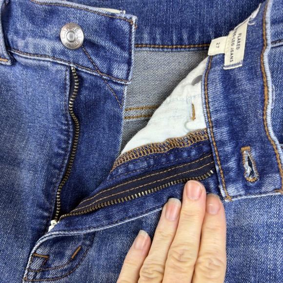 Madewell Flared Wide-Leg Jeans Medium Wash Raw Hem High Rise Women Size 27 - Picture 10 of 16